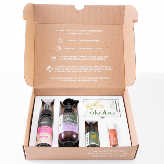 KIT RUTINA NOCHE - PIEL GRASA Y MIXTA: Leche limpiadora, jabón facial, Bruma facial, Serum de Aloe Vera y Balsamo labial.