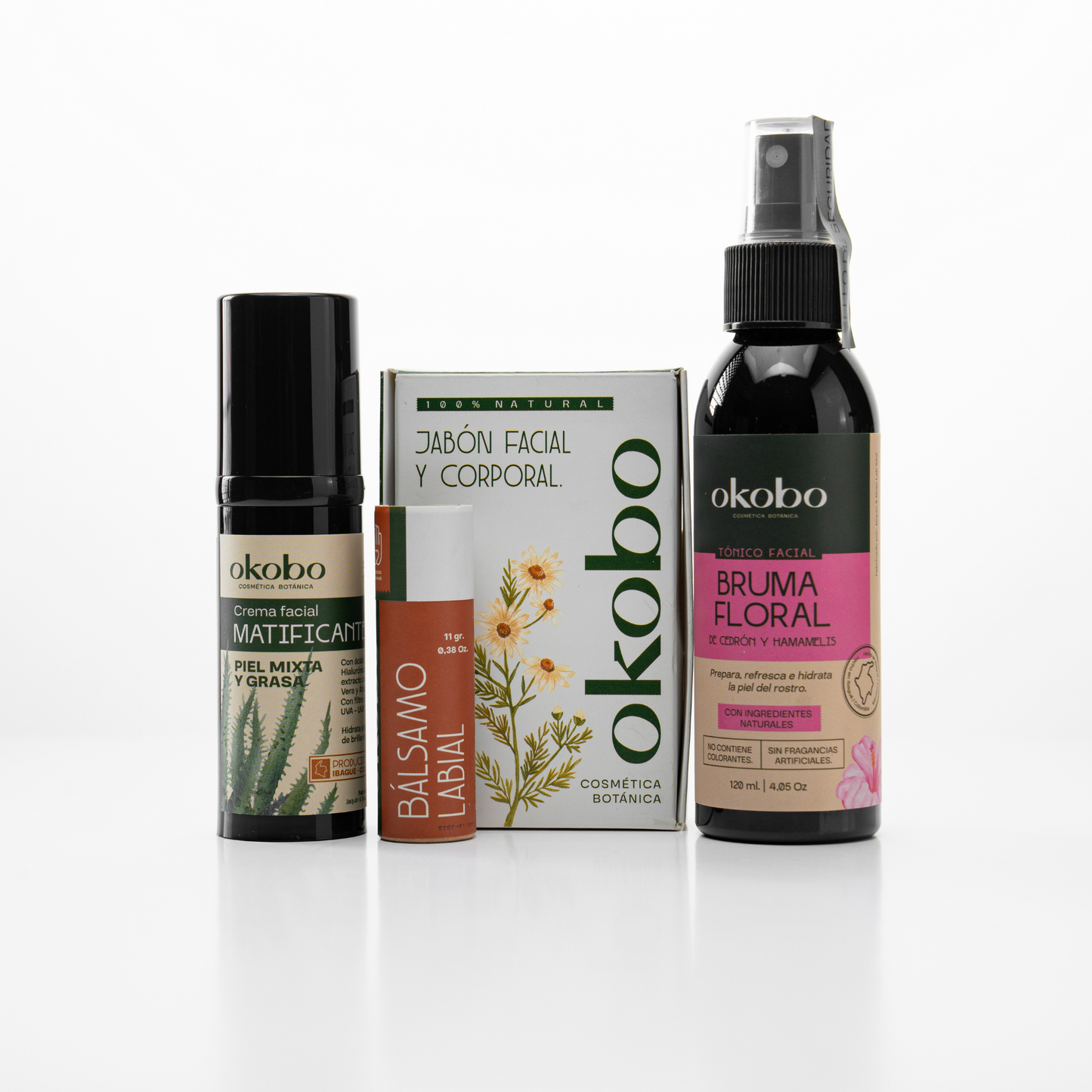 KIT RUTINA A.M. DÍA: Jabón facial, Bruma floral, Crema hidratante y Balsamo labial.