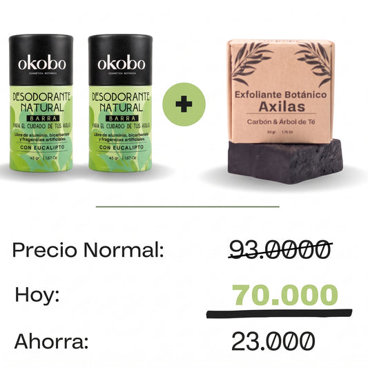 KIT DETOX AXILAR - 2 Desodorantes Naturales + Jabón de Carbón (Regalo)