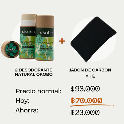 Promo: 2 Desodorantes OKOBO + Jabón de Carbón GRATIS