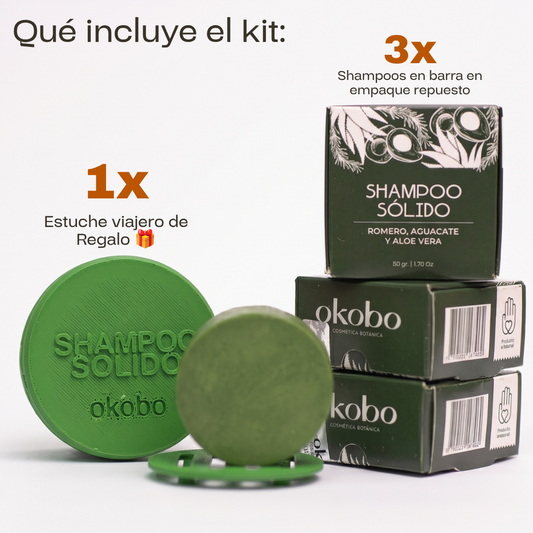 KIT 3x SHAMPOO SOLIDOS & ESTUCHE VIAJERO REGALO