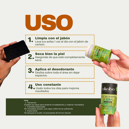 KIT DETOX AXILAR - 2 Desodorantes Naturales + Jabón de Carbón (Regalo)