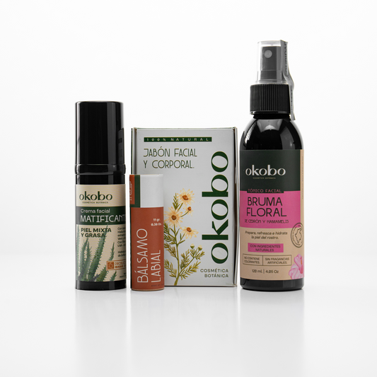 9. KIT RUTINA A.M. DÍA: Jabón facial, Bruma floral, Crema hidratante y Balsamo labial.