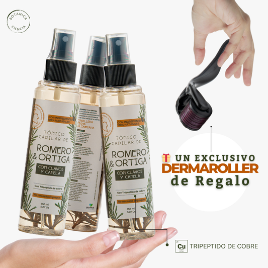 3 Tónico Capilar de Romero · Crecimiento y Anticaída + Dermaroller de regalo