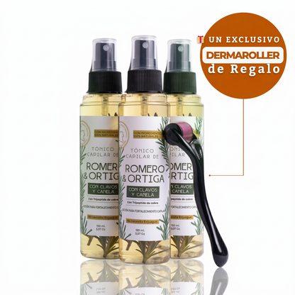3 Tónicos Capilares de Romero · Crecimiento y Anticaída + Dermaroller de regalo