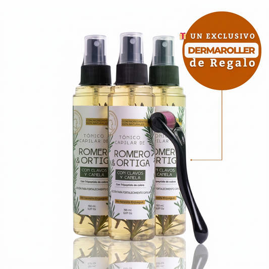 3 Tónicos Capilares de Romero · Crecimiento y Anticaída + Dermaroller de regalo